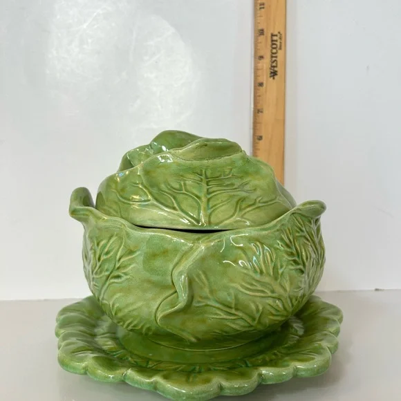 Vintage Holland Mold Cabbage Tureen 3pc Set Unique Inscription Farmhouse